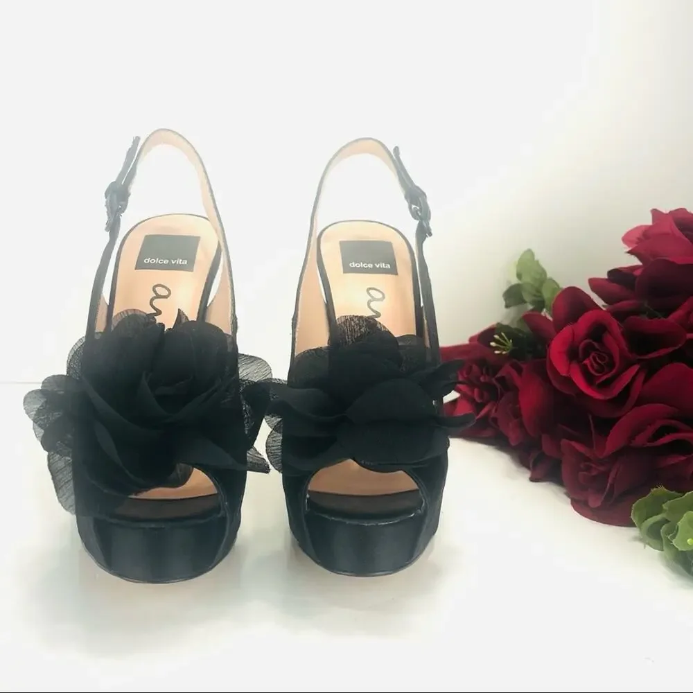 Dolce Vita Amore Platform Stiletto Heels Size 7.5 Black Slingback Open/Peep Toe